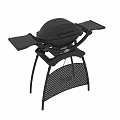 Sturdy Black Outdoor Grill With Stand And Side Shelves Perforated Panel Design