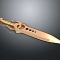 Golden Decorative Dagger Featuring Ornate Hilt And Shiny Holed Metallic Blade