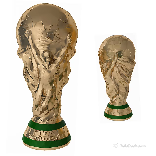 Detailed Golden Trophy With Green Base And Sculpted Figures Design Award 3d model 