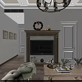Elegant Classic Living Room With Chandelier Cream Sofa Fireplace Wooden Floor And Wall Art