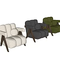 Green Fabric Leisure Chair With Wooden Armrests And Plush Cushion Design