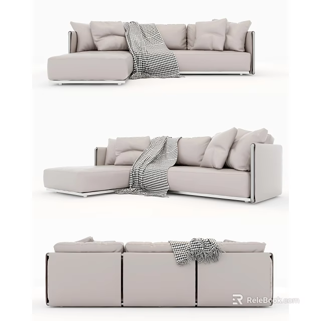 Modern Sectional Multi Person Sofa With Soft Cushions And Knitted Throw Blanket 3d model