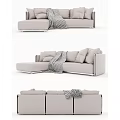 Modern Sectional Multi Person Sofa With Soft Cushions And Knitted Throw Blanket 3d model