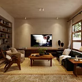 Cozy Warm Open Plan Living And Dining Room With Natural Wooden Furniture And Plant Decor