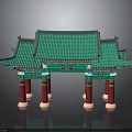 Traditional Chinese Architectural Gateway With Green Tiled Roof Red Pillars And Ornate Carvings