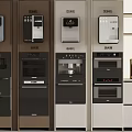 Modern Built In Kitchen Appliances With Coffee Machine Oven And Different Color Panels