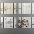 Traditional Chinese Ink Wash Landscape Paintings With Mountains Rivers Birds Boats Sun And Screen Panels