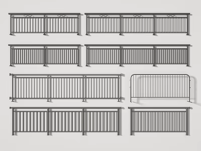 Various Metal Fencing Designs With Horizontal Vertical Bar Patterns And Safety Rail Structures 3d model