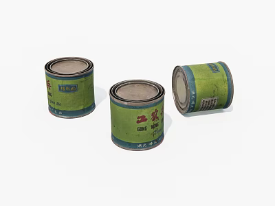 Three Green Cans with Chinese Labels for Anti Oil Paper Storage 3d model