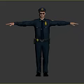 Man in Police Uniform with Arms Outstretched against Gray Background