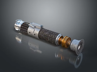 Lightsaber Hilt Weapon Featuring Metal Construction Leather Textured Grip And Silver Gold Accents 3d model