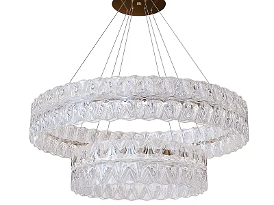 Transparent Crystal Two Layer Round Chandelier With Hanging Strings And Decorative Design 3d model