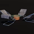 Four Outdoor Lounge Chairs With Metal Frame And Round Table Setup