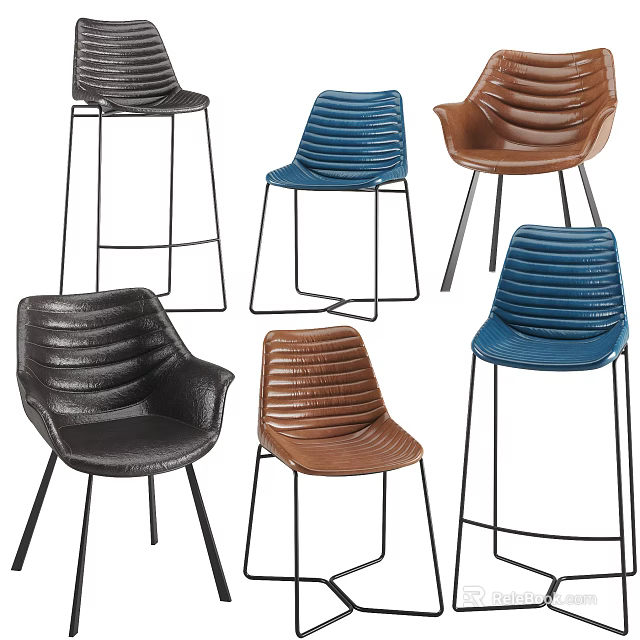Modern Leather Dining Chairs With Striped Design Multiple Colors And Metal Frames 3d model