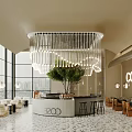 COSE Cafe Modern Interior With Large Windows Hanging Chandelier Counter Indoor Tree And Seating Chairs