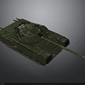 Armored Military Tank In Green Camouflage With Turret Long Cannon And Tracks