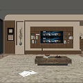 Modern Living Room Interior With Wooden TV Wall Carpet Shelves And Ambient Lighting