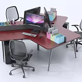 L shaped Office Desk and Chair Set with Red Surface Gray Office Chairs Computer File Holders