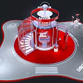 Modern Red Fashion Exhibition Booth With Circular Design And White Structure 3d model