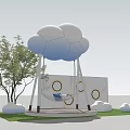 Outdoor Cloud Shaped Playground Swing With Circular Holes And Tree Decorations 3d model