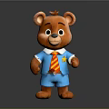 Cute Brown Stuffed Teddy Bear With Soft Blue Outfit Red Striped Tie And Yellow Badge