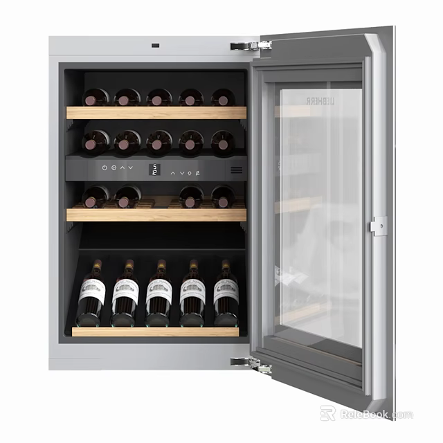 Modern Kitchen Wine Cooler With Glass Door Wooden Shelves And Wine Bottle Storage 3d model 