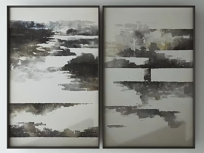Abstract Decorative Paintings With Black White Gray Tones And Ink Wash Effect In Frames 3d model