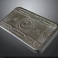 Ornate Engraved Silver Bar With Intricate Central Emblem And Decorative Patterns
