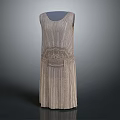 Sleeveless Beige Dress With Elegant Striped Patterns And Vintage Design Details