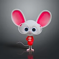 Adorable cartoon mouse with big pink ears round glasses and red shirt on grey background
