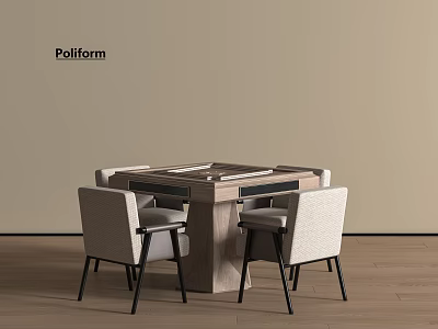 Modern Poliform Entertainment Table With Four Chairs And Wooden Design 3d model
