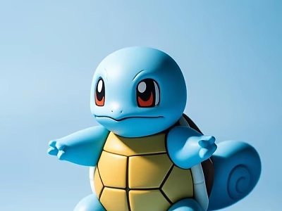 Blue Squirtle Toy Figure with Red Eyes Yellow Shell and Cute Cartoon Design 3d model