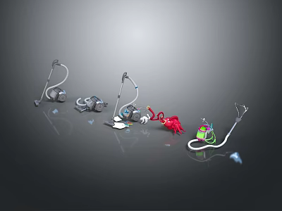 Various Colored Modern Design Vacuum Cleaners As Essential Daily Electrical Appliances 3d model