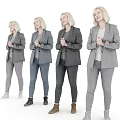 Professional Woman In Gray Blazer With Different Pants And Footwear Styles