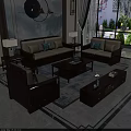 New Chinese Solid Wood Sofa And Coffee Table Combination With Soft Cushions For Living Room