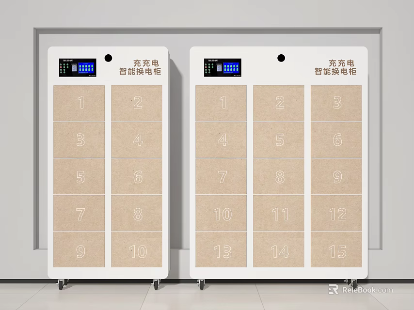 Smart Lockers With Digital Display And Multiple Numbered Compartments For Storage 3d model