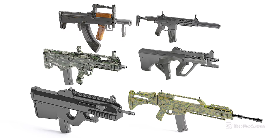 Various Types of Guns With Different Designs Colors and Modern Classic Styles 3d model 
