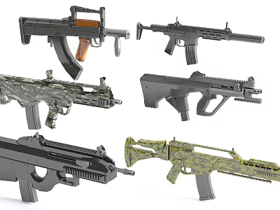 Various Types of Guns With Different Designs Colors and Modern Classic Styles 3d model