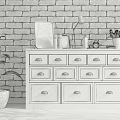 White Gray Entryway Side Cabinet with Drawers Decorative Blackboard Lamp Photo Frame and Potted Plant