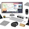 Modern computer office supplies combination digital equipment phablet watch notebook 3d model