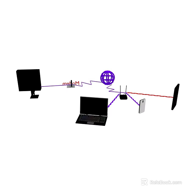Network Connected Computer Equipment Including Monitor Laptop Router And Smartphone 3d model 