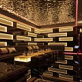 KTV Luxurious Interior With Golden Ceiling Strip Lights And Leather Sofas 3d model