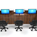 Modern Reception Desk with Wooden Front and White Countertop Featuring Black Computer and Sketchup Logo