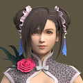 Game Movie Character With Double Buns Pink Rose Blue Tassels And Patterned Qipao Dress