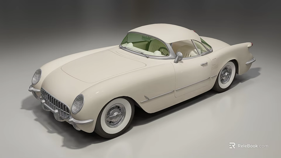 Classic White Vintage Sports Car With Smooth Retro Body Design And White Wheels 3d model 