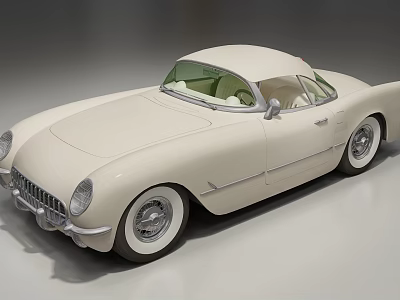 Classic White Vintage Sports Car With Smooth Retro Body Design And White Wheels 3d model