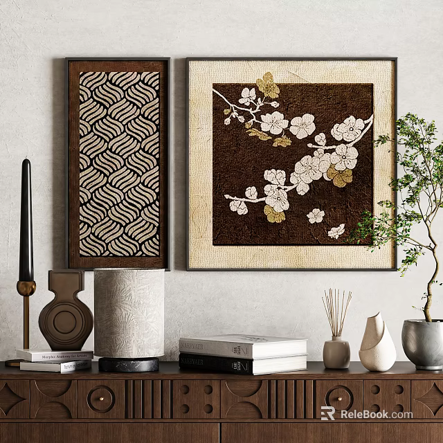 Abstract Paintings In Living Room With Decorative Items 3d model