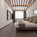 Minimalist Hotel Room Interior With Twin Beds Wooden Elements And Floor to Ceiling Windows