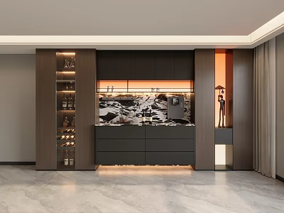Modern Luxury Sideboard Cabinet With Marble Top Built In Wine Rack And Soft Ambient Lighting 3d model
