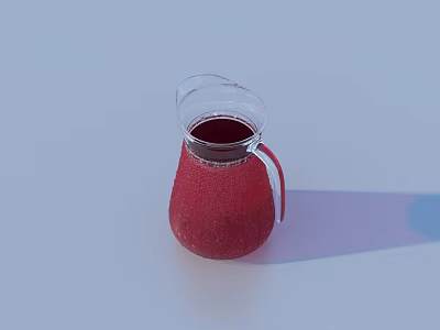 Red Glass Pitcher With Dark Red Drink Transparent Lid Red Handle And Light Blue Tabletop 3d model